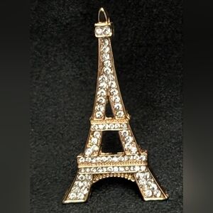 #123. Gold Eiffel Tower Brooch  with Crystals 2" x 1.20"